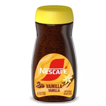 Front Center view of NESCAFE Vanilla Flavored Instant Coffee 120g Jar product.