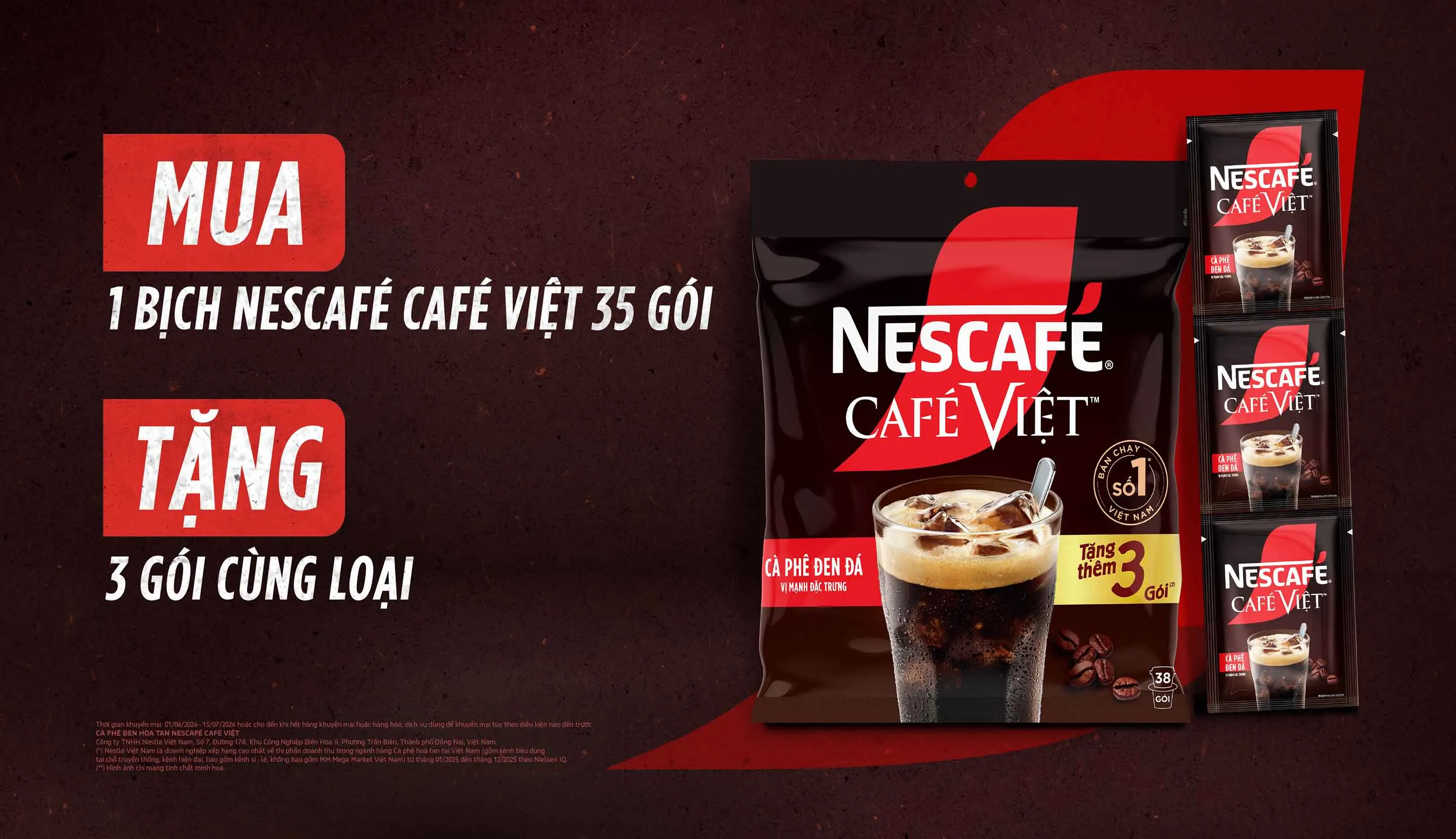 Mua 1 bịch Cà phê đen hòa tan NESCAFÉ Café Việt được tặng thêm 3 gói 