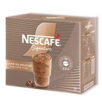 Hộp cà phê sữa NESCAFÉ Signature, mặt trước góc phải