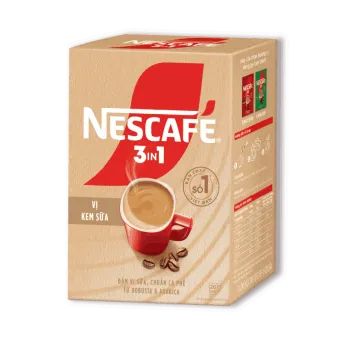 Hộp NESCAFÉ 3in1 Vị Kem Sữa, mặt trước góc phải